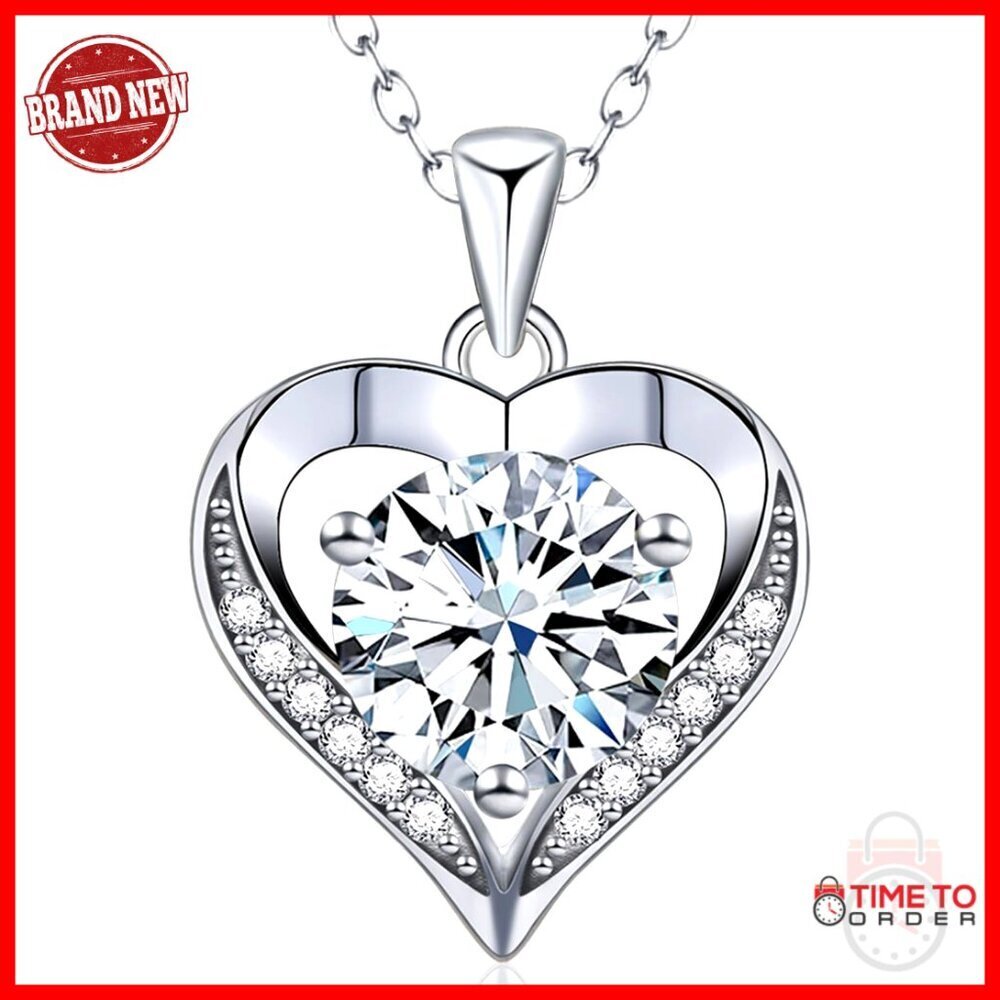 3 Carat Moissanite Heart Pendant Necklace Sterling Silver 18k Gold Plated